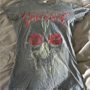 Vintage Bullet for My Valentine Gray Graphic Tee with Red Glitter Rose Design